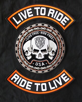 #ad Biker for Life Skulls Live to ride ride to live Orange Rocker XXL Sew On Patch