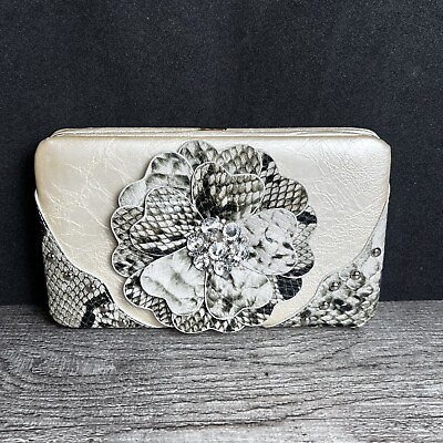 #ad NEW Leather Snake Skin Rhinestone Flower Clutch Ladies Wallet