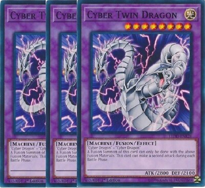 #ad Yugioh Cyber Twin Dragon x 3 1st Edition NM Free Holographic Card
