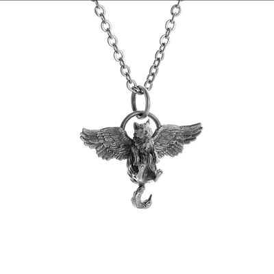 #ad Silver Plated Cute Cat Kitten Angel Wings Animal Pendant Necklace