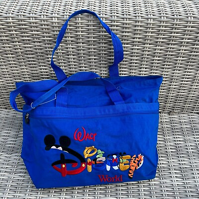#ad Walt Disney World Tote Bag Blue Embroidered Character Logo Mickey Goofy Donald
