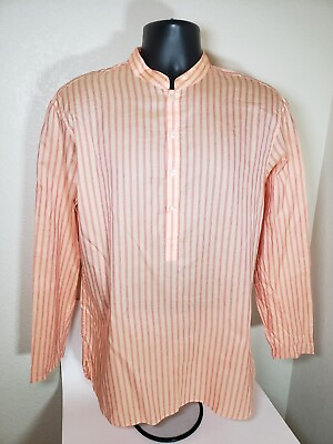 #ad John Varvatos Striped Dress Shirt Band Collar Lightest Weight NWOT Size Large
