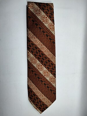 #ad Mr John Vintage Neck Tie Brown Striped 100% Polyester 4quot; x 55quot;