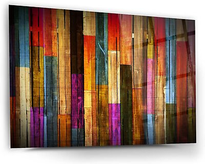 #ad Glass Wall Art Colourful Wood Themed Wall Decor Home Living Room Decoration T