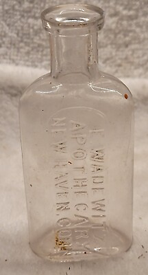 #ad E. Wadewitz Apothecary New Haven Connecticut Embossed Medicine Bottle