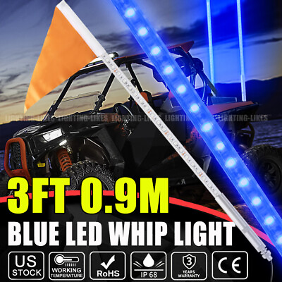 #ad Blue LED Lighted Antenna Whip Flag Pole 3FT for ATV UTE UTV RZR Off Road Polaris