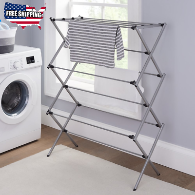 #ad Oversized Collapsible Steel Laundry Drying Rack Silver new
