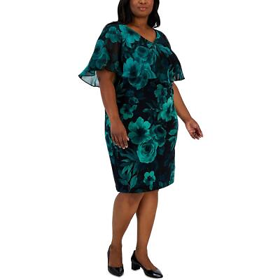#ad Connected Apparel Womens Green Floral Knee Sheath Dress Plus 18W BHFO 6913