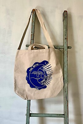 #ad Free People Going Places Graphic Tote Canvas Tan Blue The Moon The Sun NEW