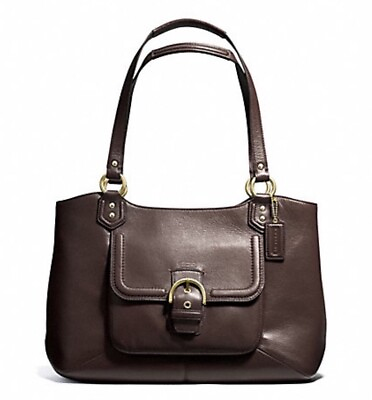 #ad COACH Campbell Leather Belle Carryall Handbag Brass Mahogany