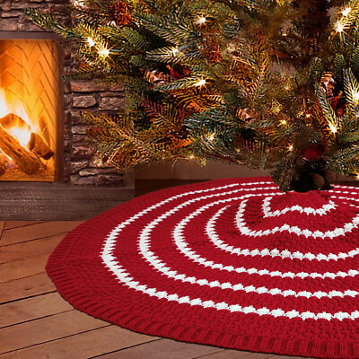 #ad BIGTREE New Tree Skirt Thick Ruffled Knit Rustic Christmas Holiday Decor Red 47quot;
