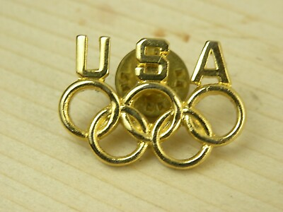 #ad Vintage USA American Olympics Lapel Pin Rings Collectible Metal Gold Tone
