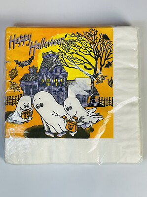 #ad VINTAGE SEALED C.A. REED HAPPY HALLOWEEN 24 DINNER NAPKINS NEW OLD STOCK