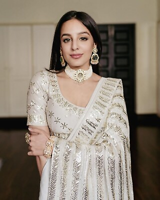#ad White Sari Georgette Saree Indian Ethnic Wedding Wear Silver Sequins Work Saree