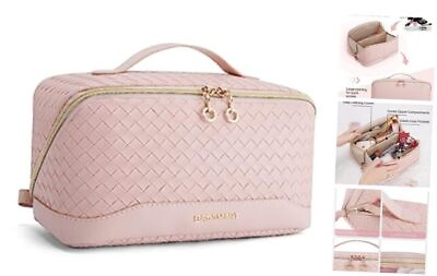 #ad Makeup Bag Cosmetic Bag Travel Makeup Bag PU leather Makeup Medium A Pink