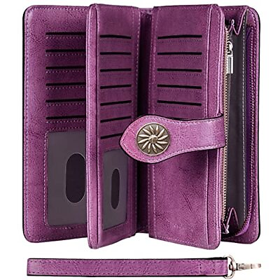 #ad Womens Wallet Large Capacity RFID Blocking Genuine Leather Wristlet Wallets P...