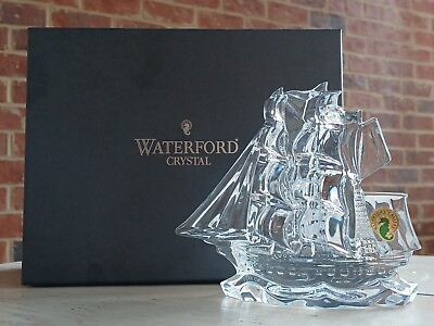 #ad Gorgeous WATERFORD Crystal TALL SHIP Clipper Boat FIGURINE w BOX Ireland 107798