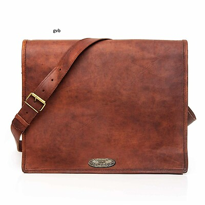 #ad 18quot; Quality Natural Leather Vintage Laptop Messenger Handcrafted Satchel Bag