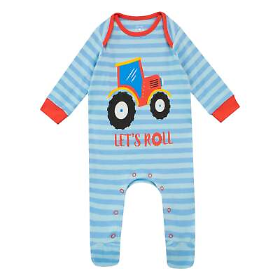 #ad Babygrow Baby Sleepsuit Baby Boy 0 18 Months Blue Red Stripes Red Tractor Gift