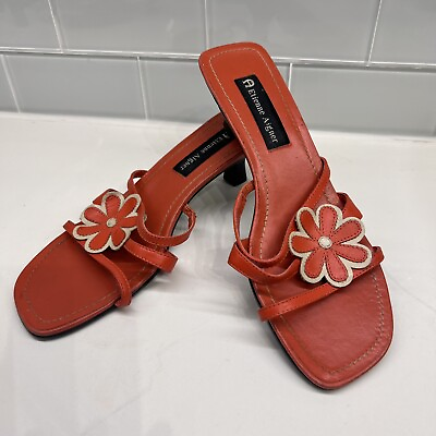 #ad Etienne Aigner Coral Sandals Women#x27;s Size 8M With Flower Appliqué