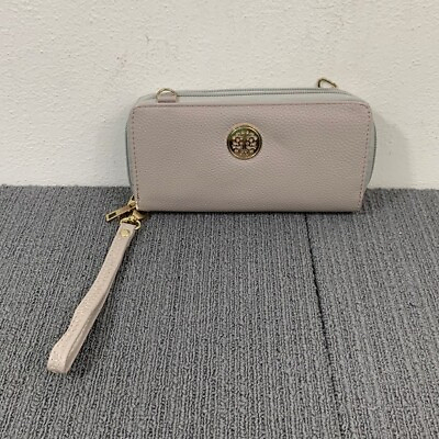 #ad Cee Klein Wristlet Clutch Womens Small Gray Faux Leather Detachable Strap Purse