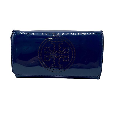 #ad Tory Burch Blue Patent Leather Convertible Crossbody Clutch
