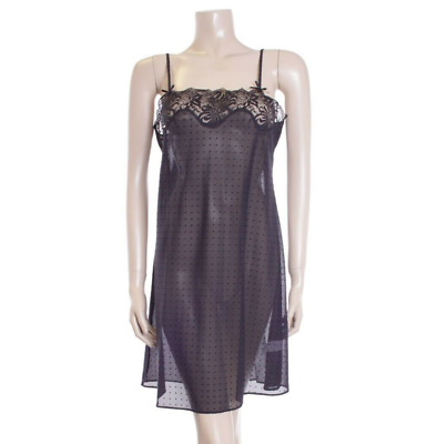 #ad Black Sheer Chemise Waites Floral Lace Designer Night Dress Size Medium M 4740