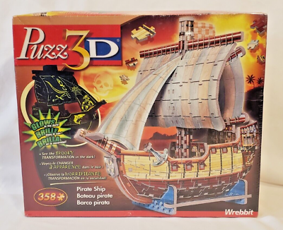 #ad Wrebbit PUZZLE 3D PIRATE SHIP GLOWS IN THE DARK 358 PIECES #04402