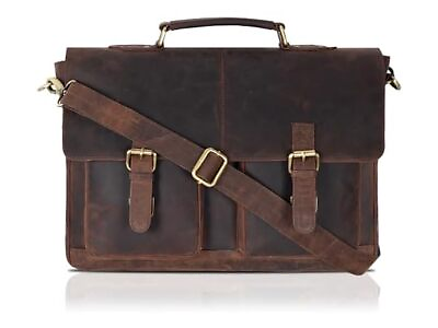 #ad Leather Laptop Messenger Bag Brown Vintage Large