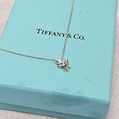 #ad Tiffany amp; Co. Paloma Picasso Silver Olive Leaf Pendant Necklace Size 16quot;