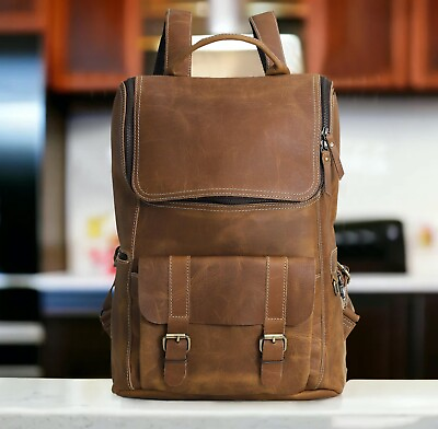 #ad Full Grain Leather Backpack for Men 17 Inch Laptop Bag For men women