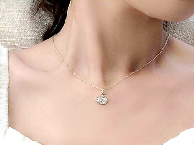 #ad Silver Titanium Love Swan Pave Cubic Zirconia Pendant Chain Necklace