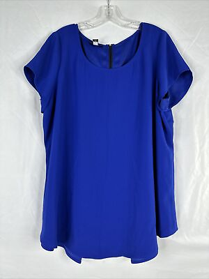 #ad Alfani Tunic Top Womens Plus Size 18W Blue Short Sleeve Workwear Business
