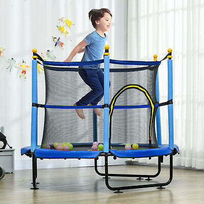 #ad 4.6FT Trampoline for Kids with Safety Enclosure Sea Ball Toys Blue