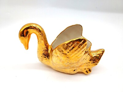 #ad MCM Holley Ross Distinguished China 22k Gold Weeping Swan 8quot; Planter Dish