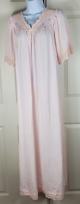 #ad Woman#x27;s Shadowline Long Nightgown Pink Lace Size M Vintage Made In USA READ