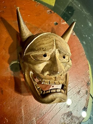 #ad Demon 😈 Noh Mini Mask Oni Hannya Vintage Wood Carving Japanese Set