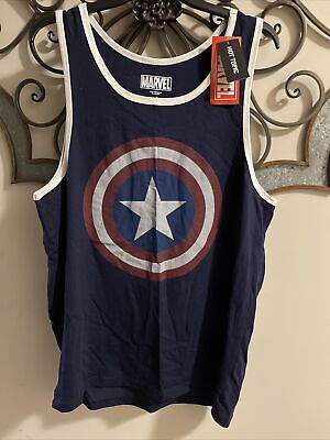 #ad Hot Topic Marvel Mens Large Blue Captain America Tank NWT A2090