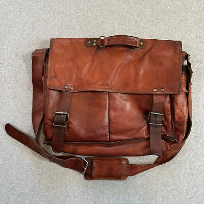 #ad Vintage Passion Leather Briefcase Satchel Laptop Messenger Bag Distressed Heavy