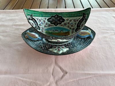#ad Antique Turkish Handpainted Enamel Ware Bowl and Dish Set Fine Condition