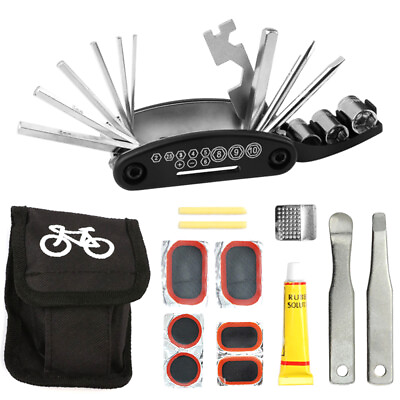 #ad 16 in 1 Bicycle Tool SetBike Multi Repair Kit Storage Bag amp; Bike Tyre Patch