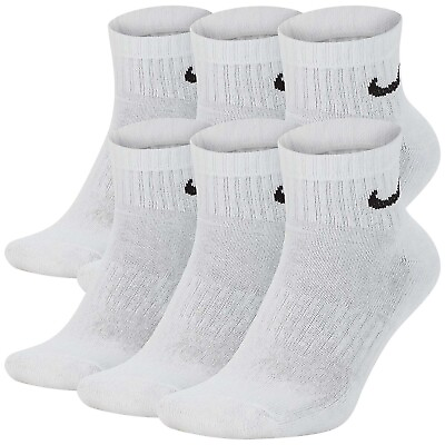 #ad Nike Ankle Quarter Socks 6 Pair Dri Fit Cotton White Everyday NEW M 8 12 W 10 13