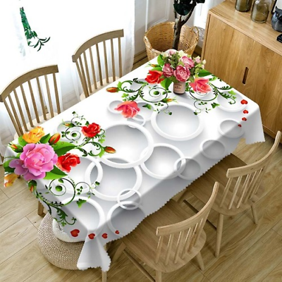 #ad Fashion 3D Floral Pattern Tablecloth Dust fouling Proof Party Kitchen Tablecloth