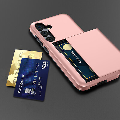 #ad For Samsung Galaxy S24 Ultra S23 FE S23 Slide Card Holder Hard Back Wallet Case