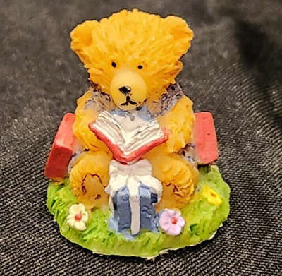 #ad Mini Reading Teddy Bear Toy Dollhouse Village Crafts Fairy Garden 1quot; Figurine