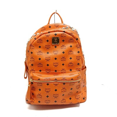 #ad Auth MCM Orange Black Synthetic Leather Hardware Backpack