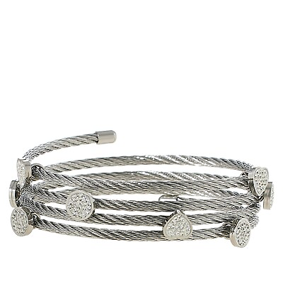 #ad Stately Steel Stainless Steel Crystal Accented Coil Bracelet