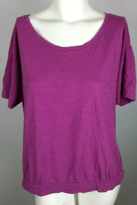 #ad ANN TAYLOR LOFT Women#x27;s Top Large Purple Short Sleeve Scoop Neck L Cotton