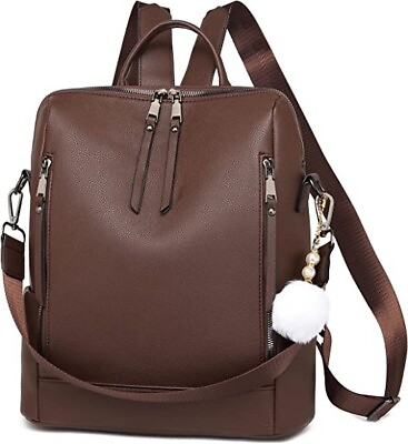 Backpack Purse for Women Multi pocket Large Capacity Leather Shoulder Bag coffee