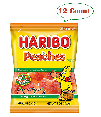 #ad Haribo Gummi Candy Sugar Coated Peaches 5 oz. Bags Pack of 12